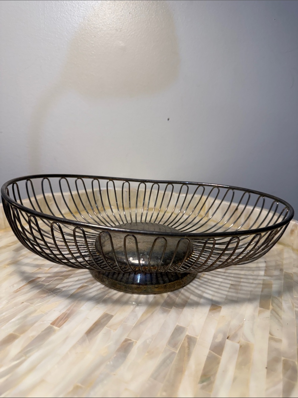 Vintage-Style Metal Wire Fruit Bowl silver plate